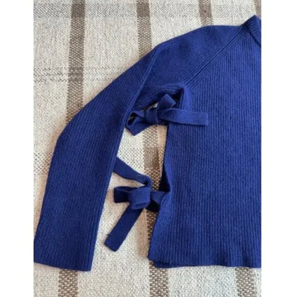 PROENZA SCHOULER | Cashmere & Wool Ribbed Knit Sweater with Side Ties in Cobalt - Picture 3 of 10